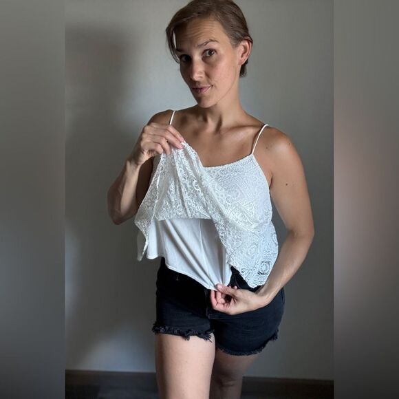 American Eagle Lace Crop Top Lined Small Cream Boho - Picture 6 of 11